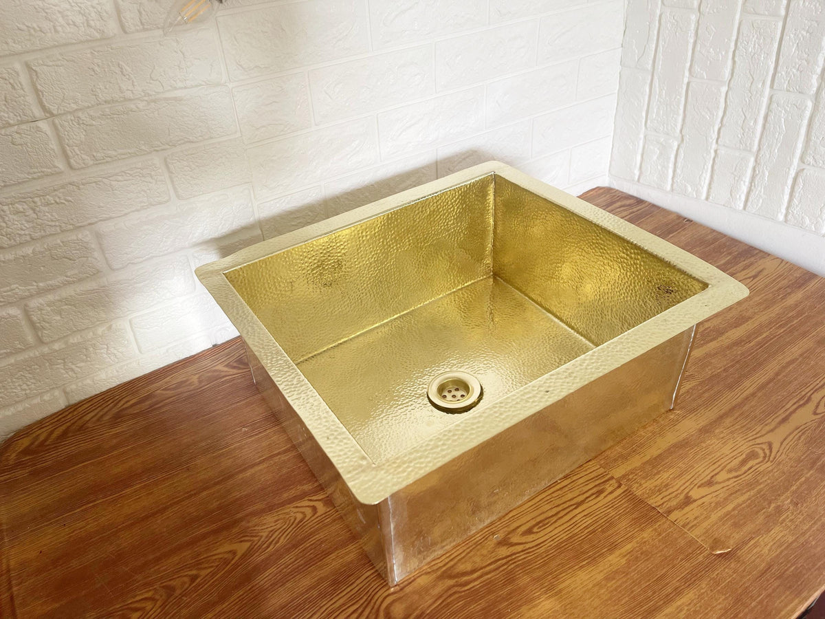 Solid Brass Undermount Sink, Hammered Kitchen Bar Sink, Unlacquered Brass Island Sink, Outdoor Brass Sink, Handmade Unde