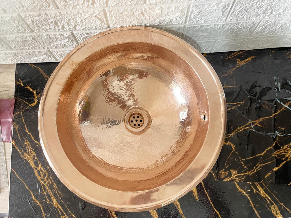 Round Custom Handmade Copper Undermount Kitchen Sink, Bar Sink, Unlacquered Brass Bathroom Sink, Surface Installation Br