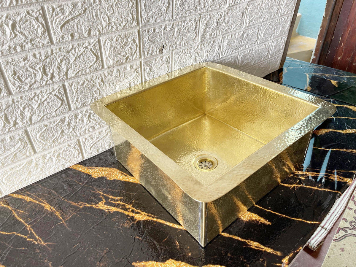 Solid Unlacquered Brass Undermount Hammered Sink, Kitchen Bar Sink, Island Sink, Outdoor Sink, Handmade Brass Basin, Dur