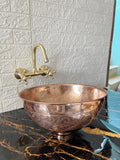 Handcrafted Engraved Copper Vessel Sink, Round Copper Wash Basin for Bathroom, Solid Copper Sink, Small Bathroom Vanity 