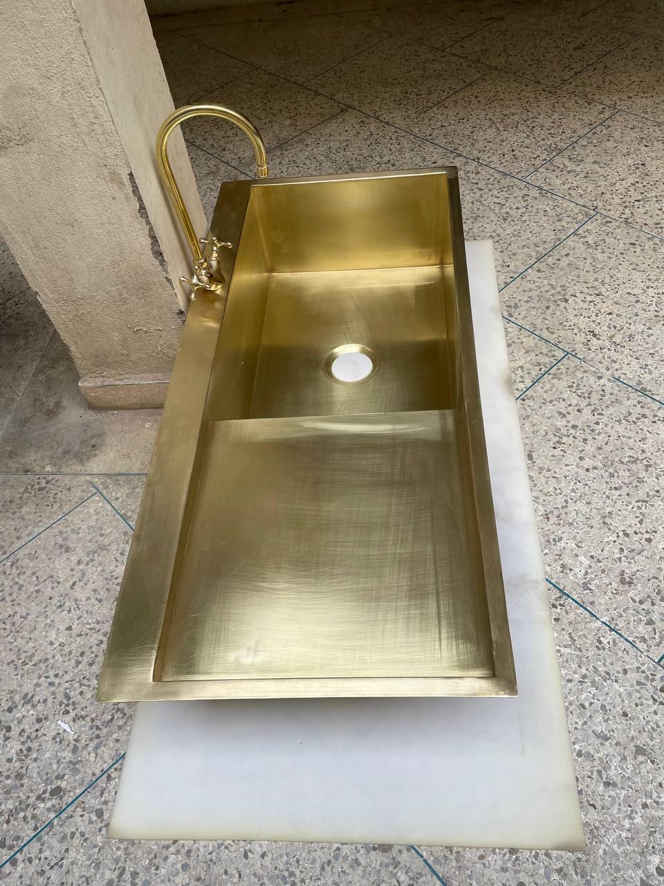 Custom Brass Kitchen Sink with Drainboard - Handcrafted to Perfection