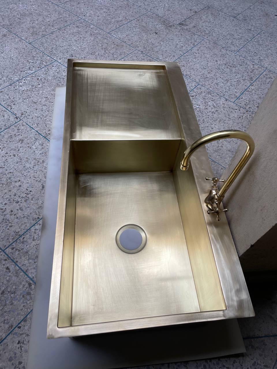 Custom Brass Kitchen Sink with Drainboard - Handcrafted to Perfection