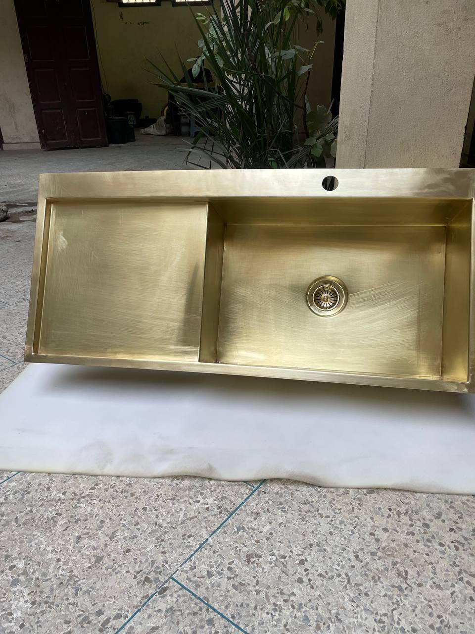 Custom Brass Kitchen Sink with Drainboard - Handcrafted to Perfection