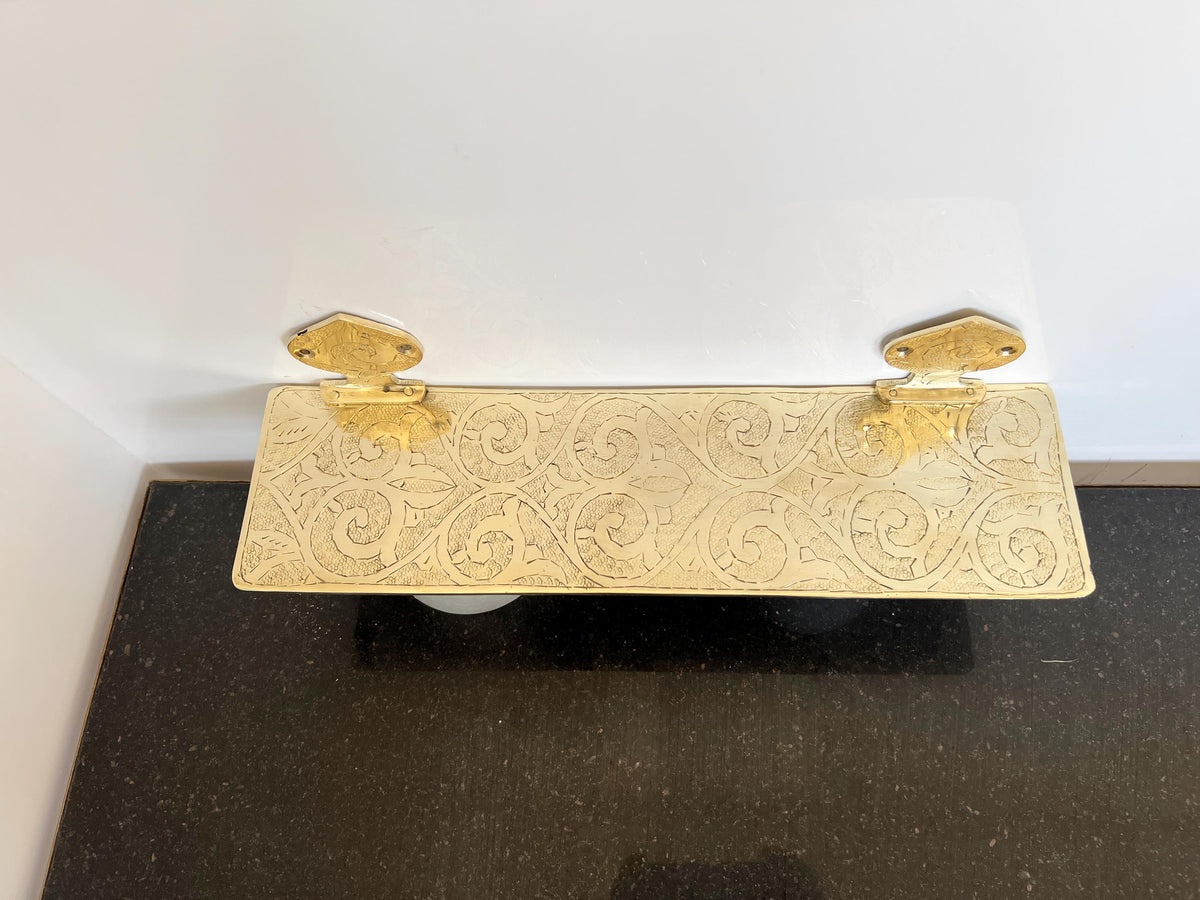 Intricately Engraved Solid Brass Wall-Mounted Bathroom Shelf, Handcrafted Moroccan Brass Small Bathroom Shelf, Unique Ha