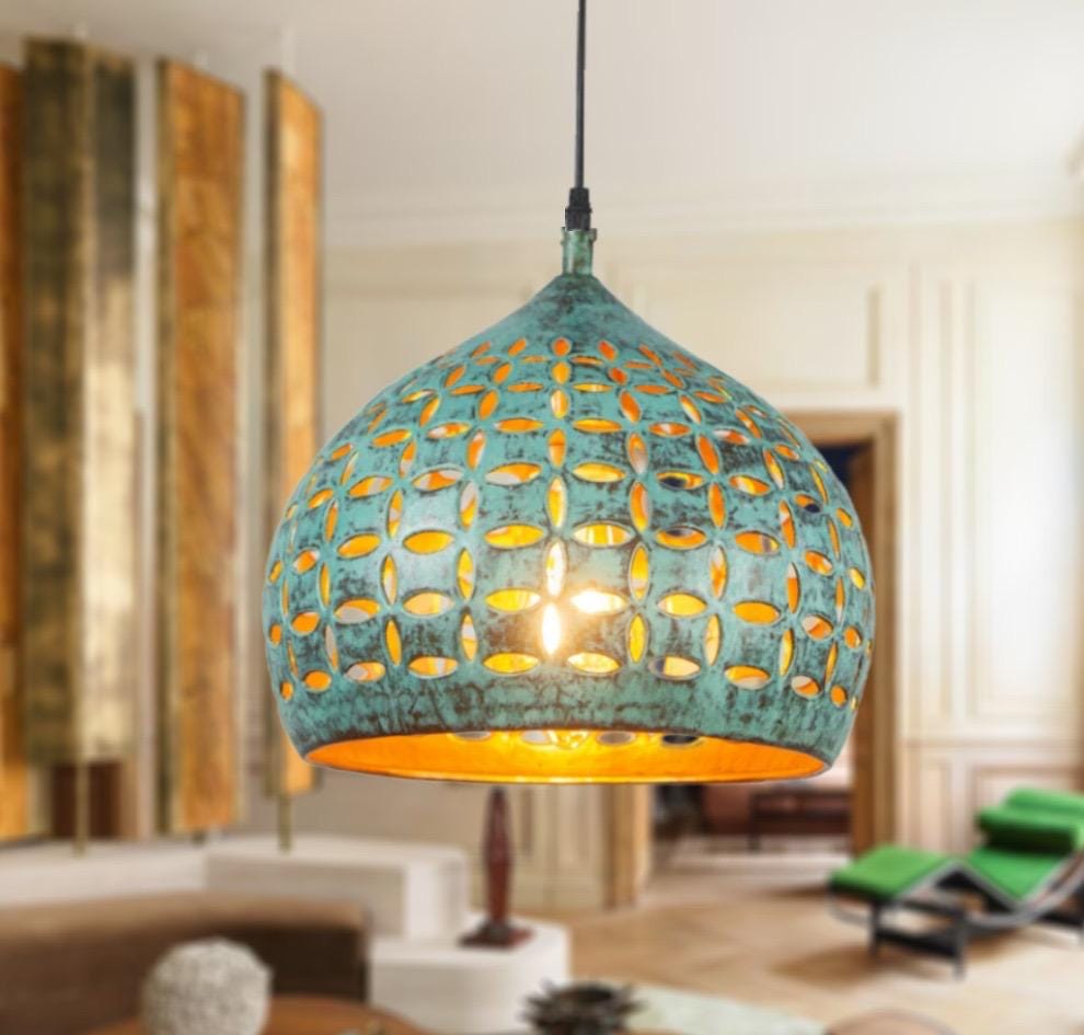 Handcrafted Oxidized Copper Dome Pendant Light, Stylish Hanging Light Fixture,Green Patina Ceiling Light,Farmhouse Penda