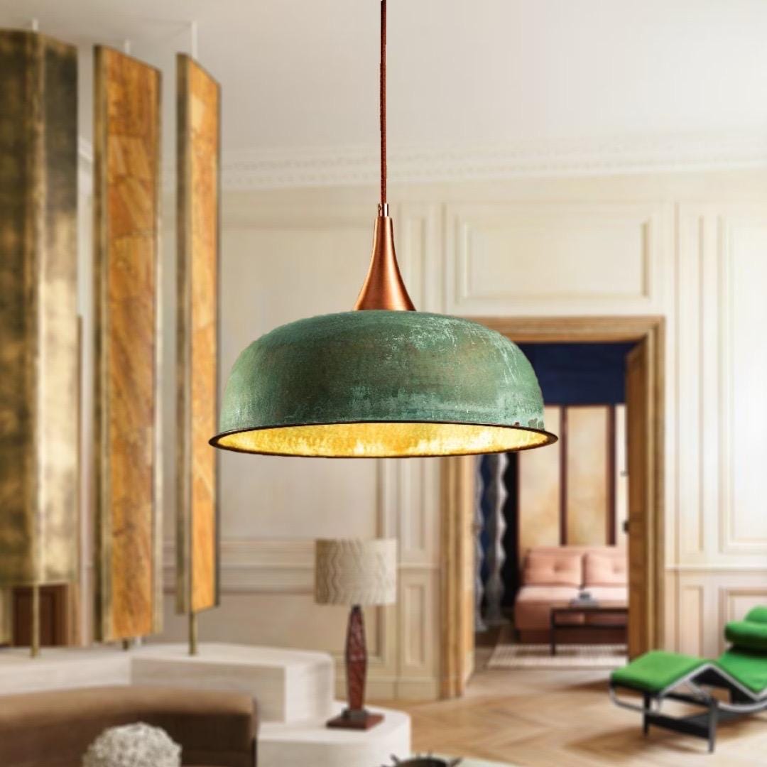 Oxidized Copper Dome Pendant Light,dome Light,Green Patina.Ceiling Light.oxidized lamp.island Hanging Light Fixture.Copp