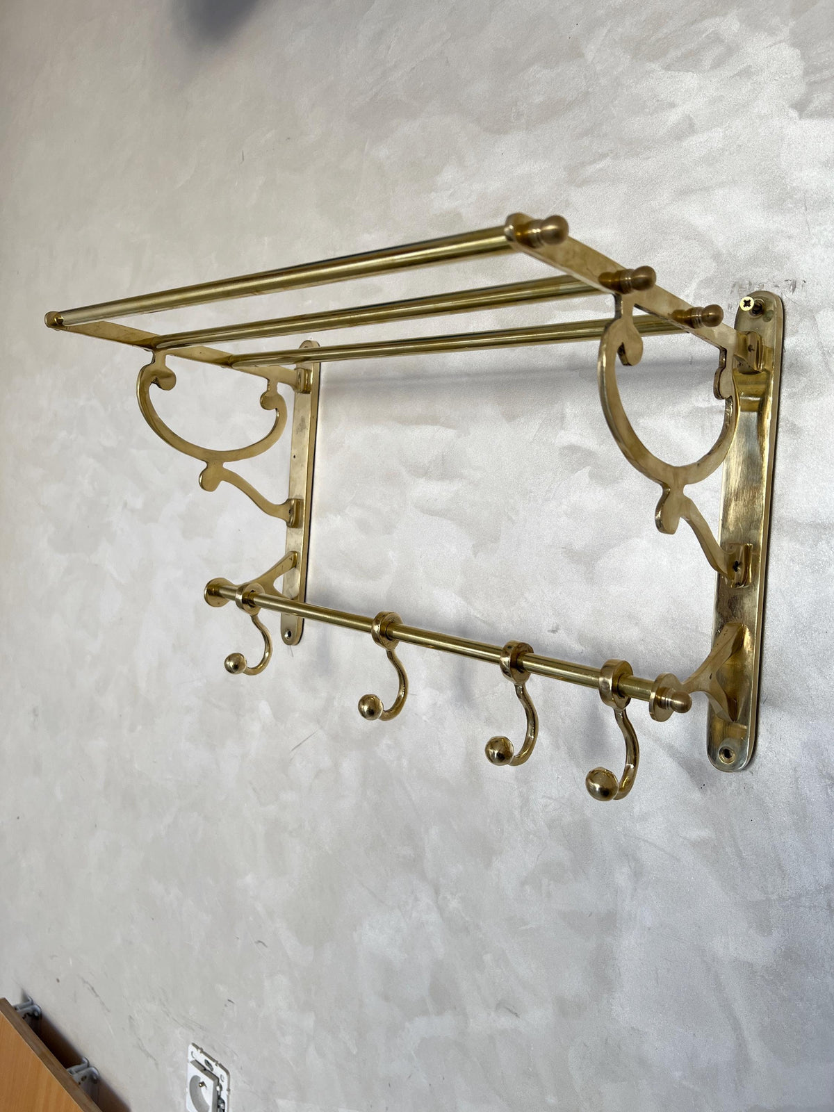 Unlacquered Brass Bathroom Shelf with Hooks, Brass Towel Rack, Bathroom Storage Shelf with Hooks for Towels and Clothes,