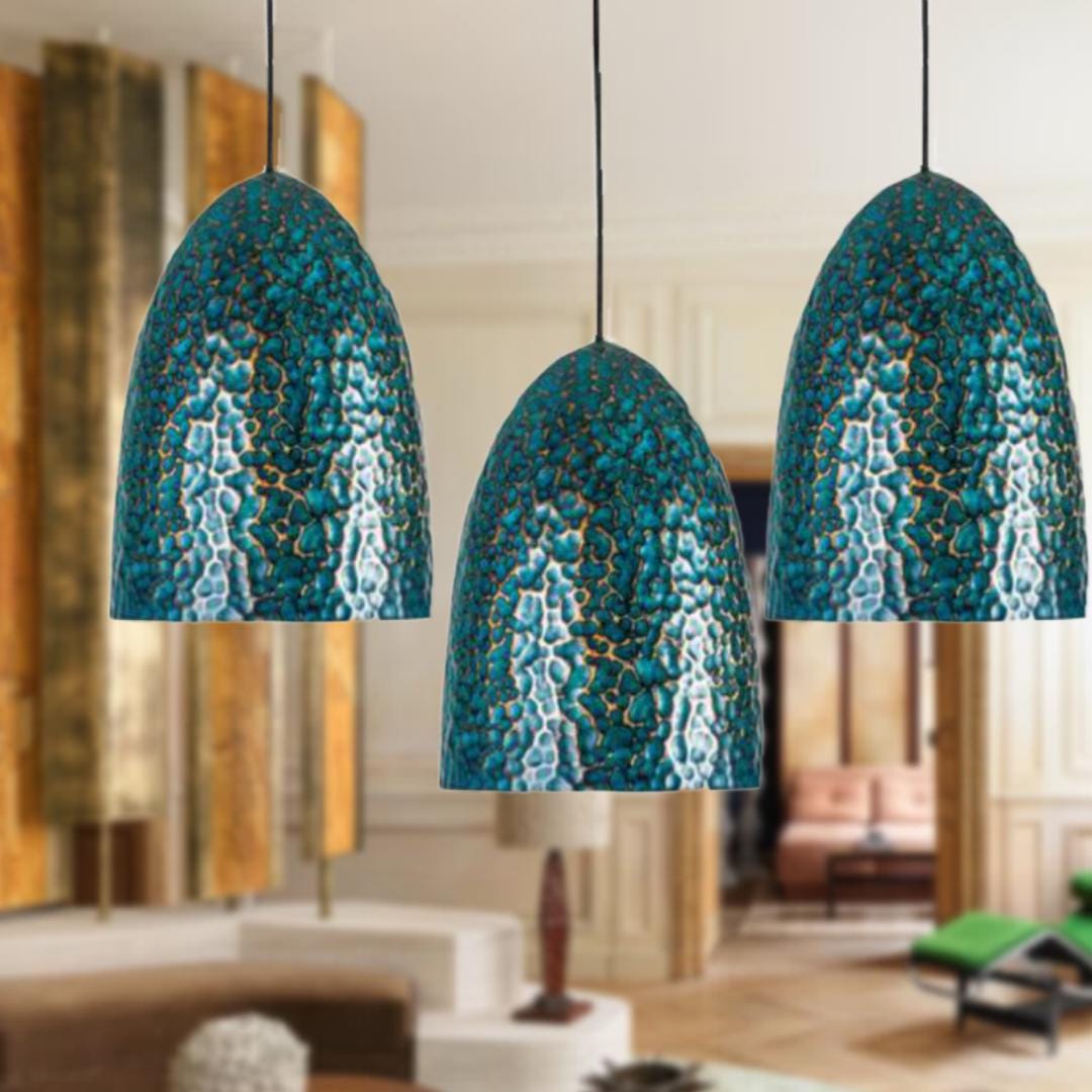 Set Of 3handmade Oxidized Pendant Light, Dome Ceiling Light,Solid Rustic Copper. Island Light,patina Pendant Lamp,dome l