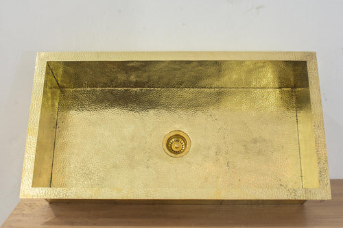 40" Hammered Unlacquered Brass Farmhouse Sink, Customizable Solid Brass Undermount Kitchen Sink, Single Basin Farmhouse 