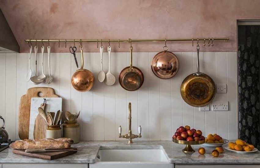 Antique Brass Kitchen Rail with Hooks,Brass Rod Rail, kitchen Rail with hooks
