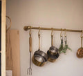 Unlacquered Solid Brass Hanging Pot Rack. Brass Kitchen Rail,kitchen hanging Rail.Brass hooks.Hooks for kitchen.Pipe rai