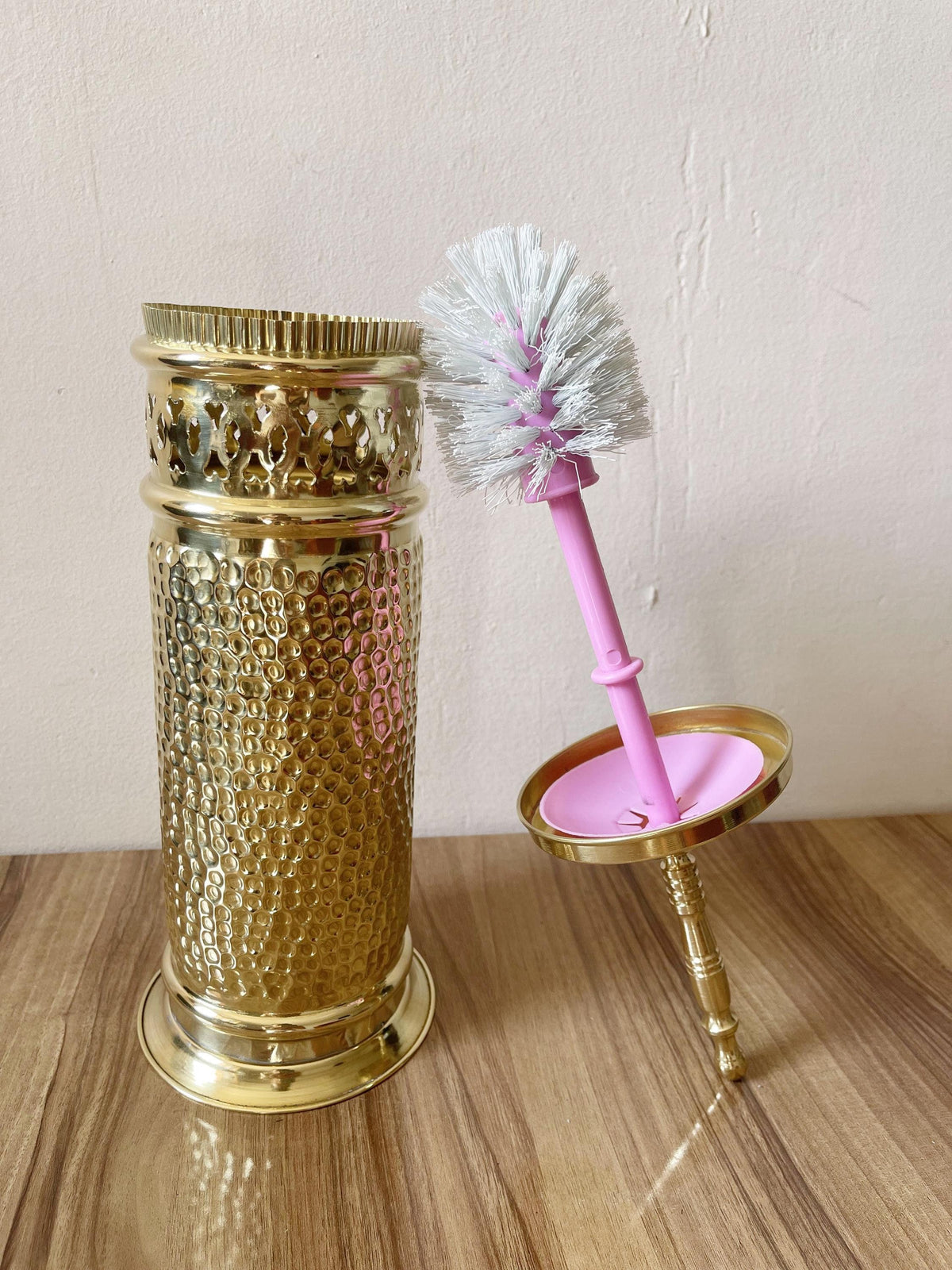 Handcrafted Unlacquered Brass Bathroom Storage Basket, Hammered Waste Paper Trash Can, Bathroom Accessories Decorative T
