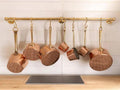 Unlacquered Solid Brass Hanging Pot Rack – Antique Brass Kitchen Rail with Hooks, Wall-Mounted Pan Organizer Solution.So