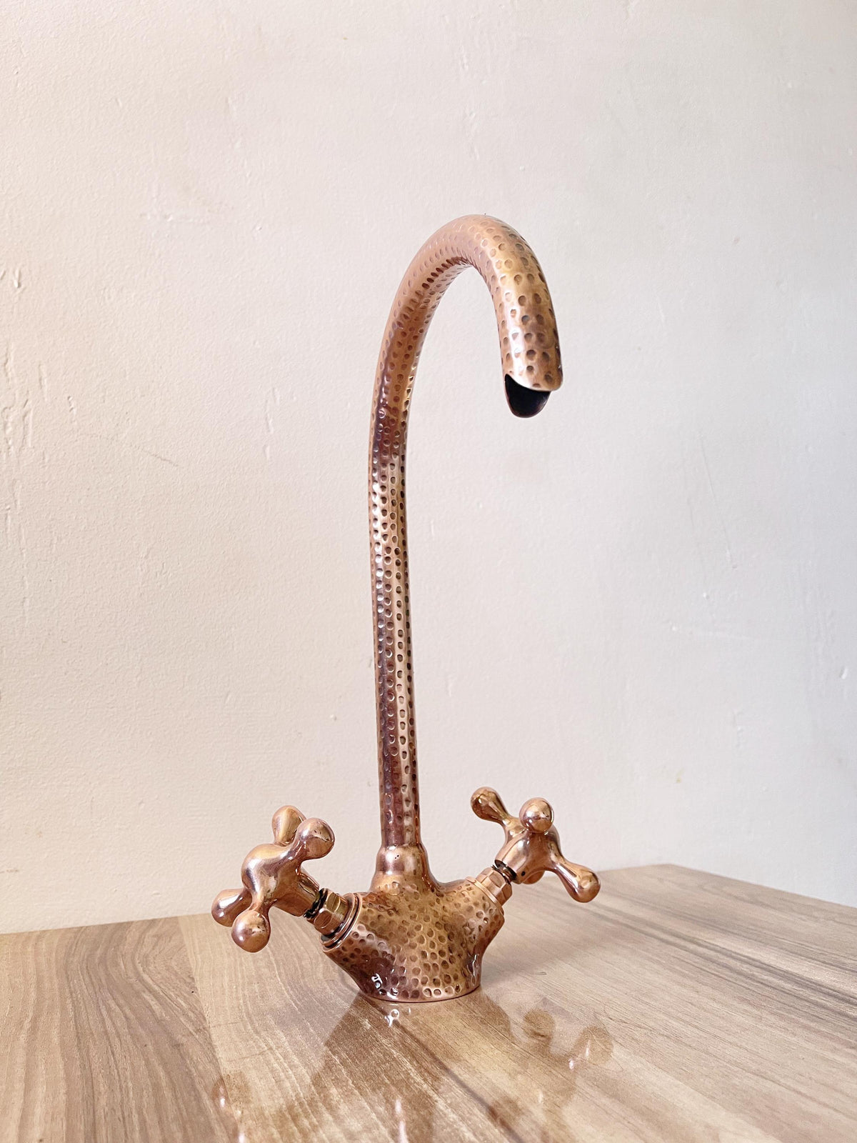 Handmade Copper Gooseneck Faucet, Single-Hole Bathroom Tap, Brass Vanity Faucet, Moroccan Hammered Sink Tap, Gold Bathro