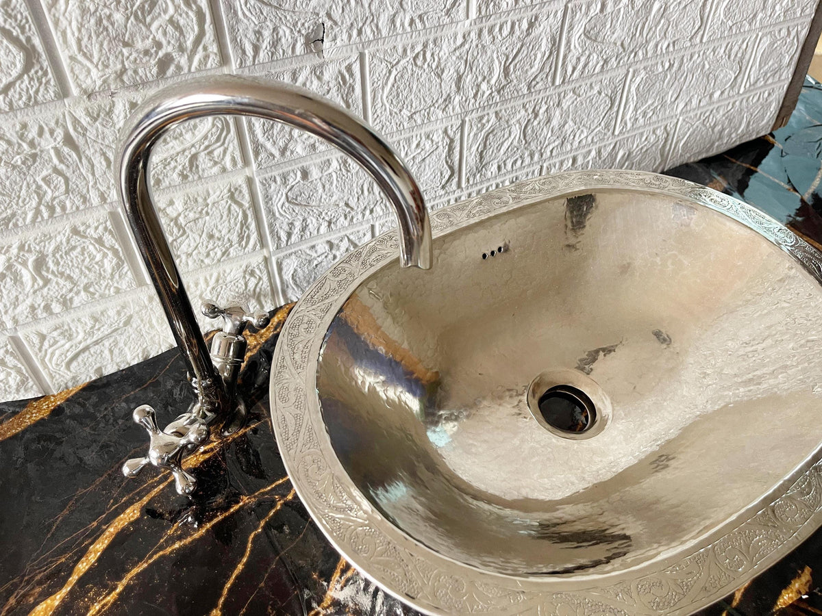 Silver Gooseneck Kitchen Faucet, Brass Bar Sink Tap, Brass Faucet for Kitchen or Bar, Gooseneck Sink Fixture, Durable Si