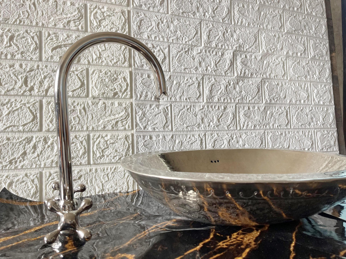 Handmade Chrome Kitchen Sink Faucet, Silver Finish Double Handle Centerset Hot & Cold Water Tap, Nickel Finish Sink Fauc