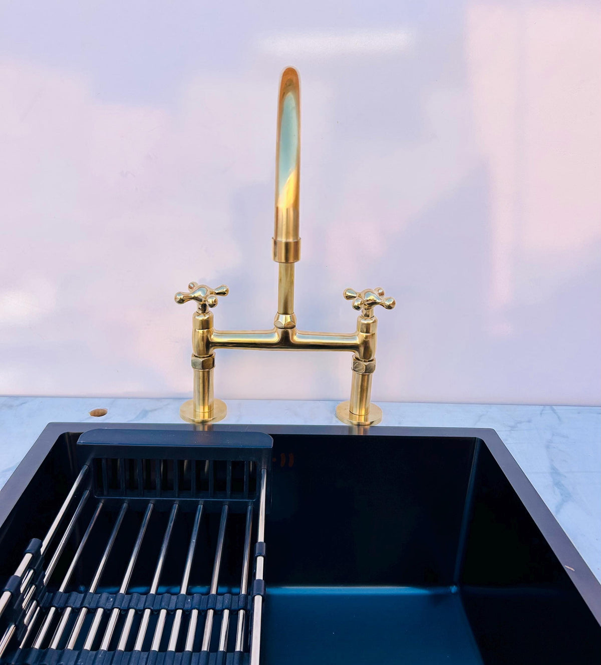 Antique Style Unlacquered Solid Brass 8" Bridge kitchen Faucet - Vintage Kitchen Sink Faucet with Optional Side Sprayer.