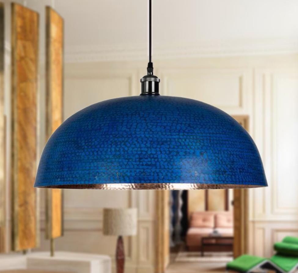 Handcrafted Pendant Lamp with Blue Patina, Hanging Light Fixture.Hammered Copper Ceiling Light Fixture,Rustic Lamp.dome 