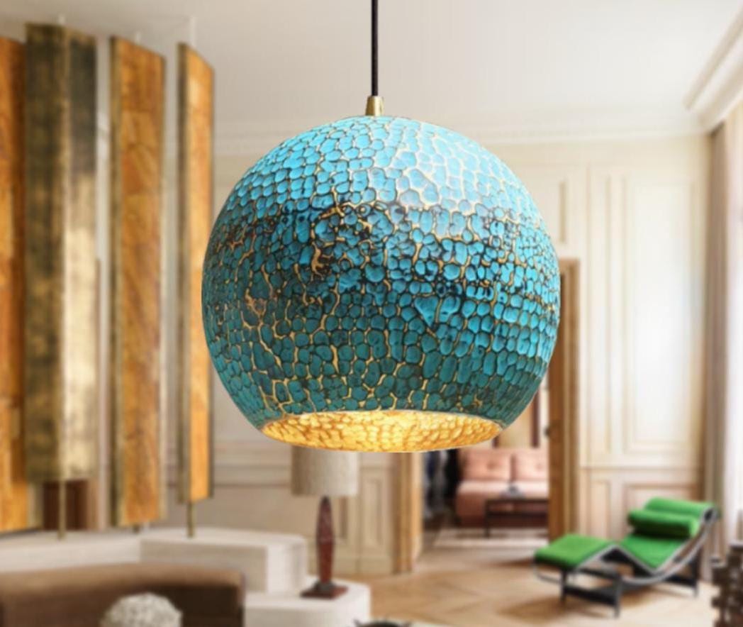 Oxidized Copper Dome Pendant Light,dome Light,Green Patina.Ceiling Light.oxidized lamp.island Hanging Light Fixture.Copp