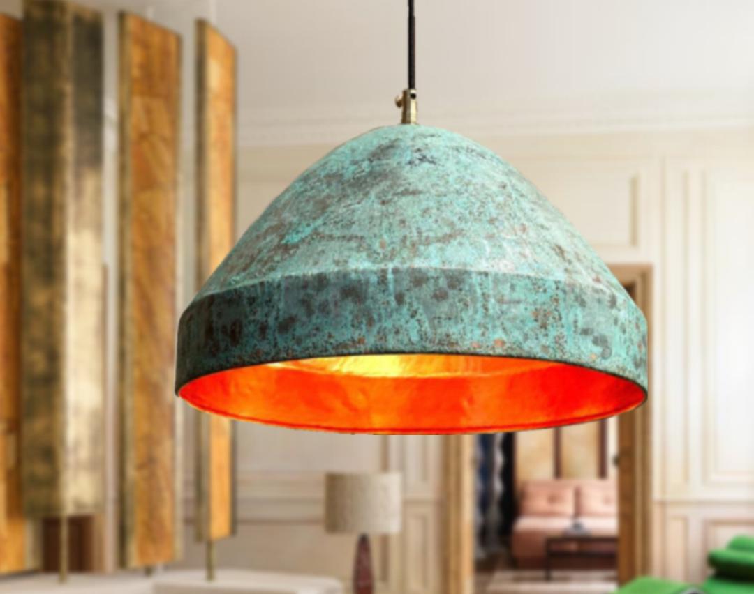 Elegant Patina Copper Pendant Light, Handcrafted Rustic Hanging Lamp,Oxidized Copper Dome Pendant Light,Stylish Hanging 