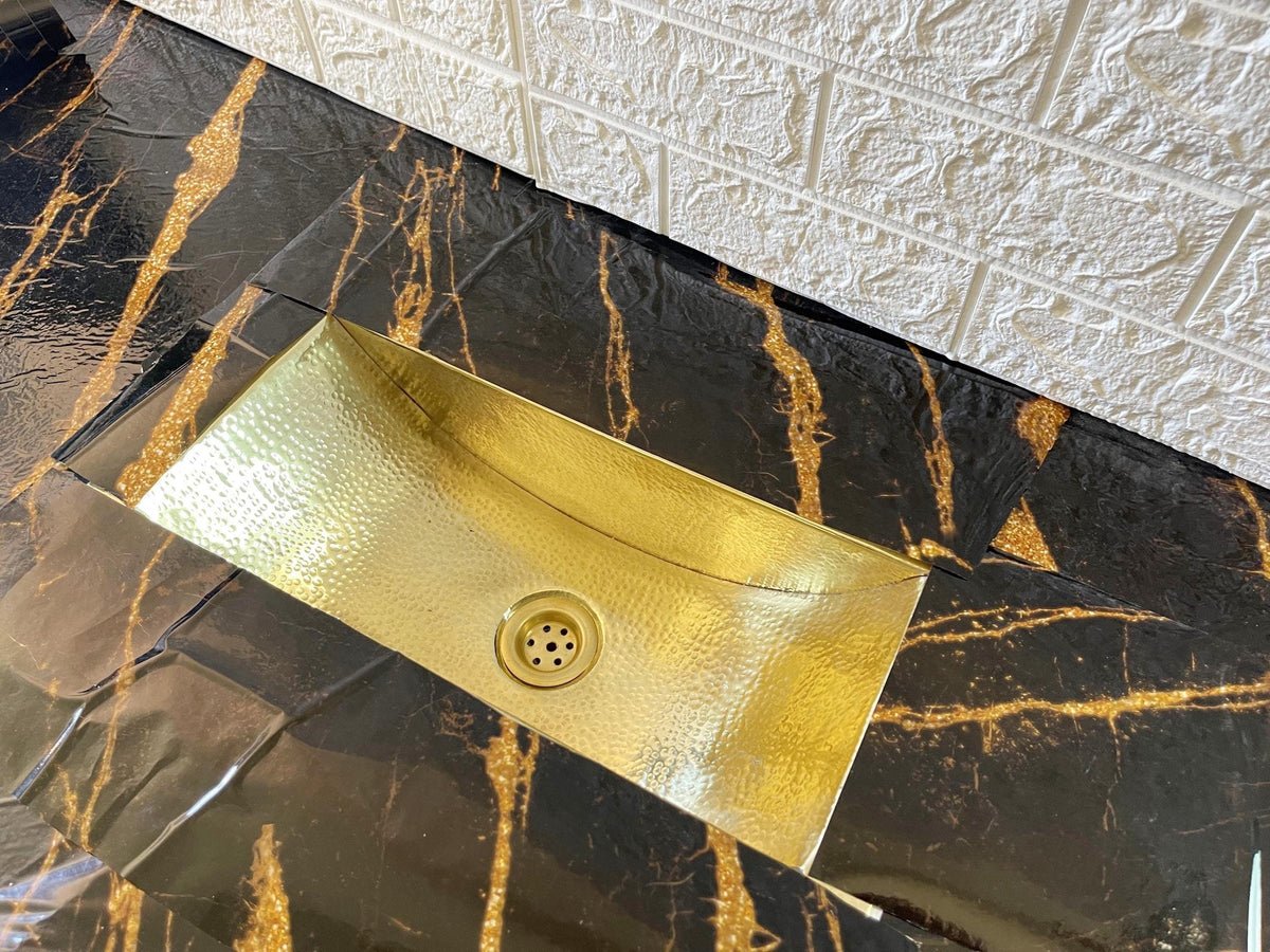 Brass Trough Sink, Unlacquered Brass Bath Sink, Bar Sink with Drain, Handmade Brass Basin, Durable Metal Sink, Modern Ba