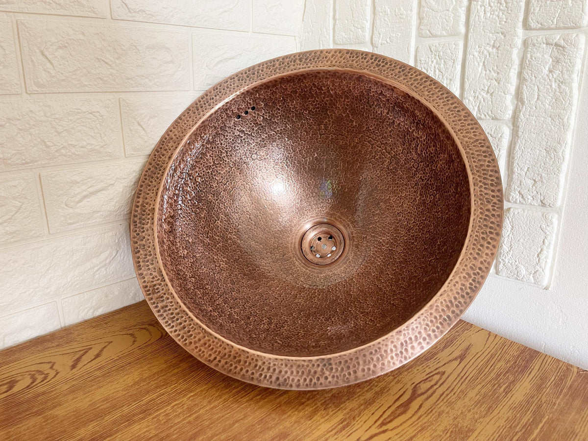 Custom Made Brushed Copper Hammered Bathroom Sink, Drop-In & Vessel Copper Bathroom Sink, Copper Vessel Basin, Handcraft