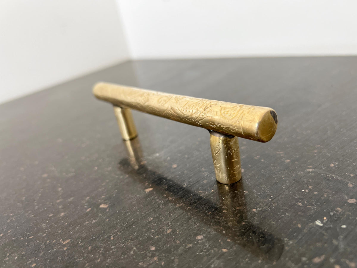 Etched Brass Bar Pull Handles for Kitchen Drawers and Cabinets, Set of Unlacquered Brass Drawer Pulls, Handmade Kitchen 