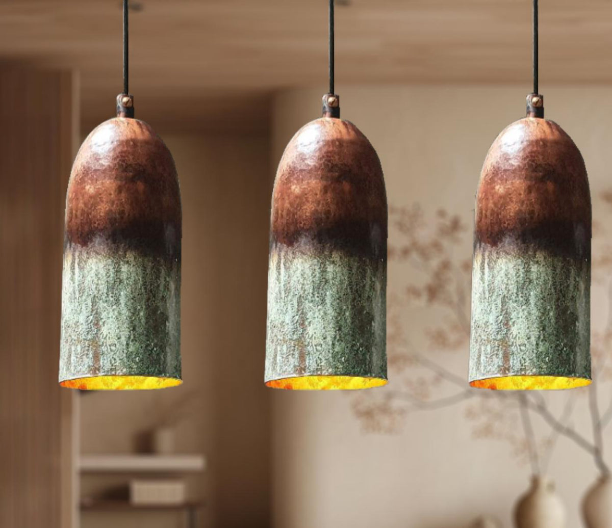 Set of 3 Oxidized Copper Dome Pendant Light,dome Light,Green Patina.Ceiling Light.oxidized lamp.island Hanging Light Fix