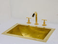 Solid Brass Undermount Bathroom Sink, Hammered Drop-in Vanity Sink With 3-Hole Waterfall Faucet, Undermount Deep Curved 