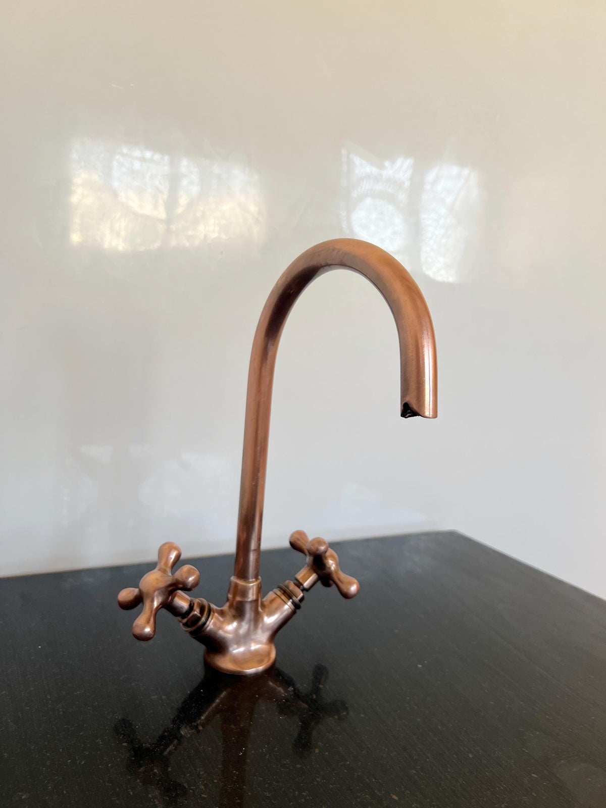 Copper Finish Gooseneck Kitchen Faucet, Farmhouse Bathroom Vessel Sink Tap, Hot & Cold Water Faucet, Dark Copper Single 