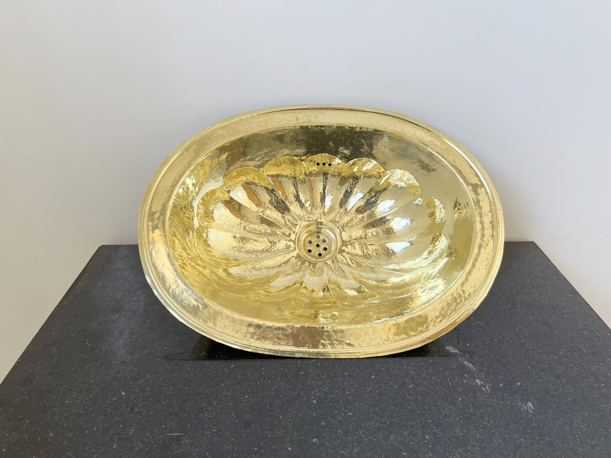 19.3" Oval Brass Bathroom Sink, Drop-In Sink, Customizable Brass Kitchen Sink, Solid Brass Round Vessel Basin, Petal Etc
