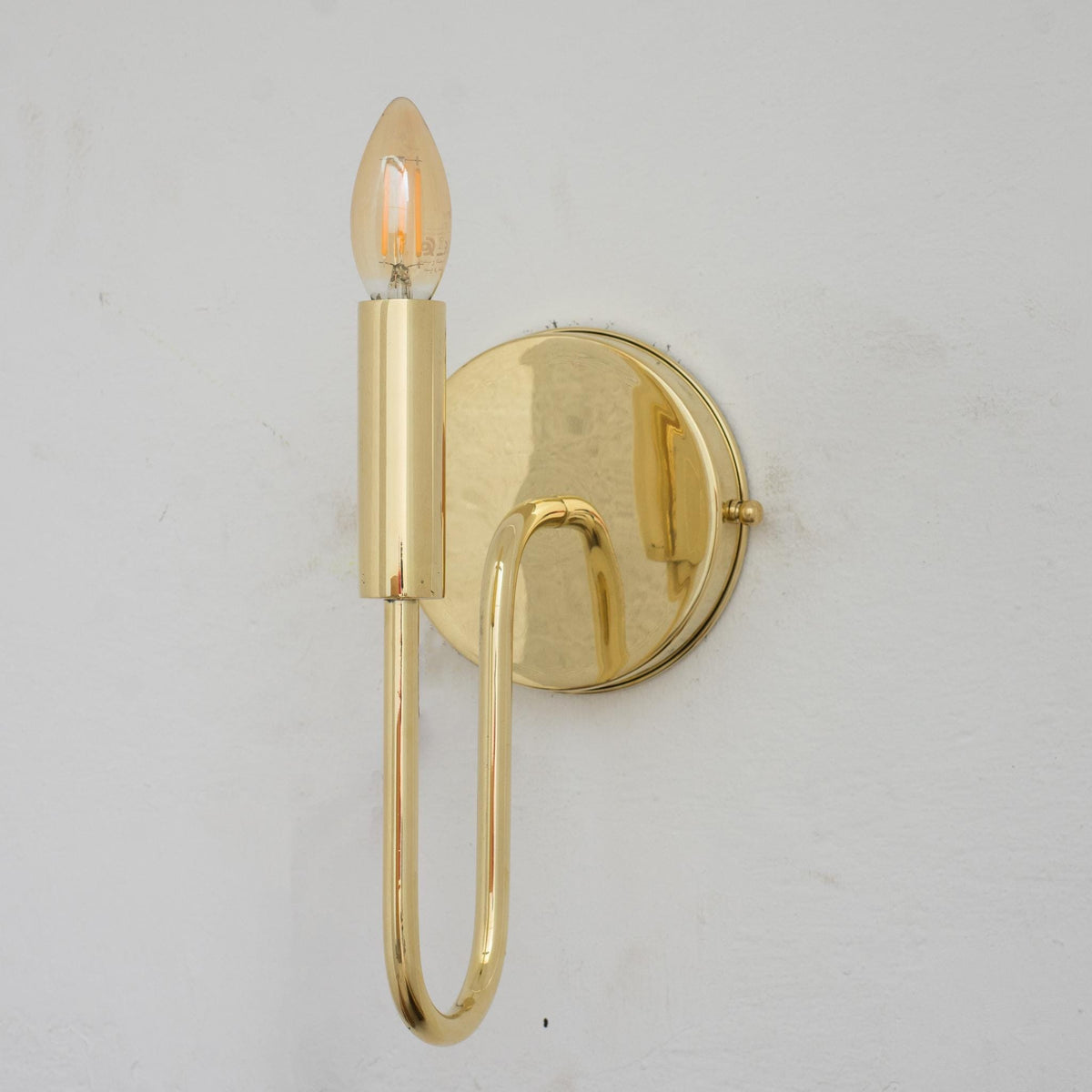Solid Brass Wall Lamp, Sconce Lighting Fixture, Curved Arm Wall Light