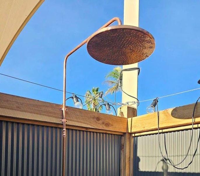 Rainfall Unlacquered Round Handcrafted copper shower head.Indoor/Outdoor.Rain Shower Head.copper shower head