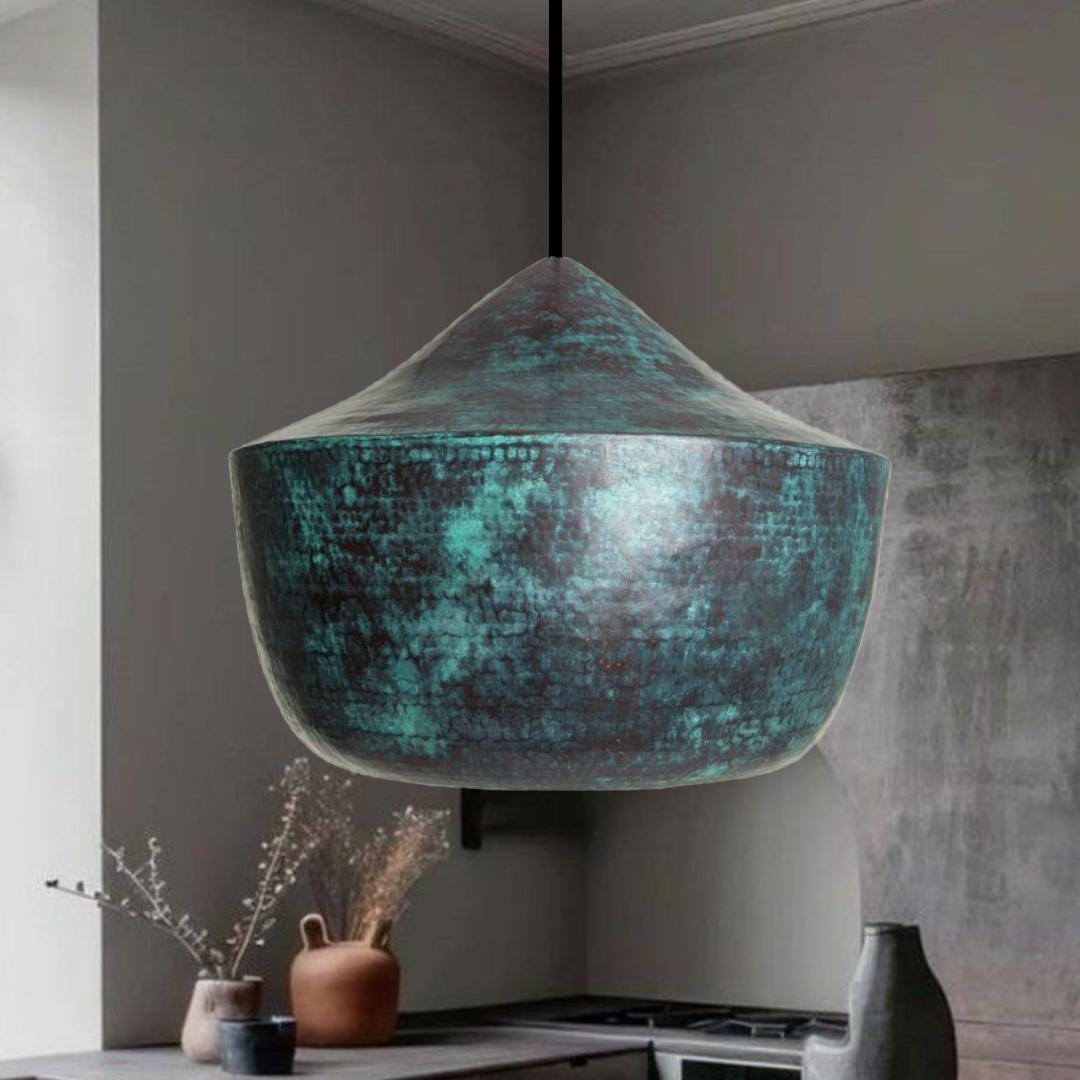 Oxidized Copper Dome Pendant Light,dome Light,Green Patina.Ceiling Light.oxidized lamp.island Hanging Light Fixture.Copp