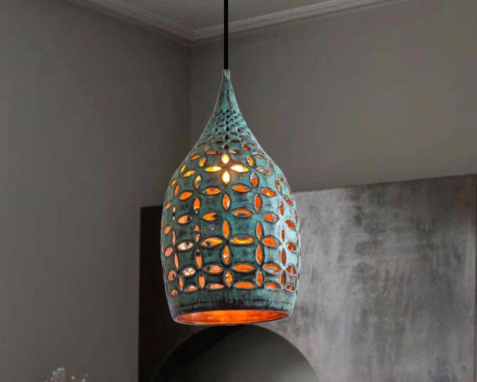 Copper Island Kitchen Lighting Elegant Fixtures,Handmade Green Patina Copper Rustic Penadnt lamp,Copper.oxidized lamp,do