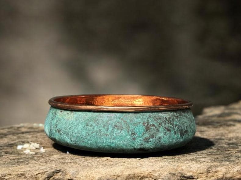 Oxidized Copper Bathroom Sink: Green Patina Washbasin