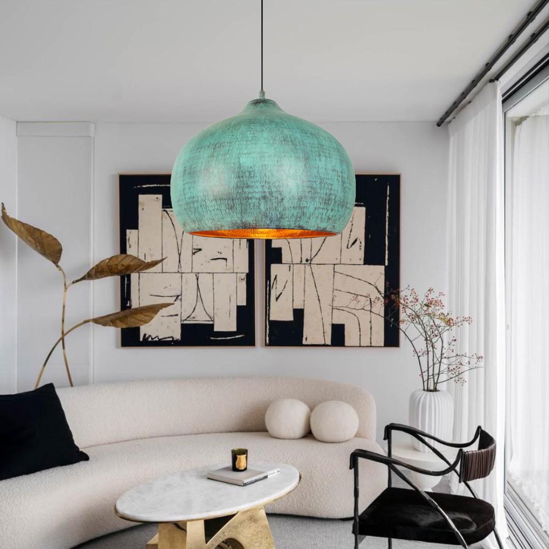Oxidized Copper Dome Pendant Light,dome Light,Green Patina.Ceiling Light.oxidized lamp.island Hanging Light Fixture.Hang