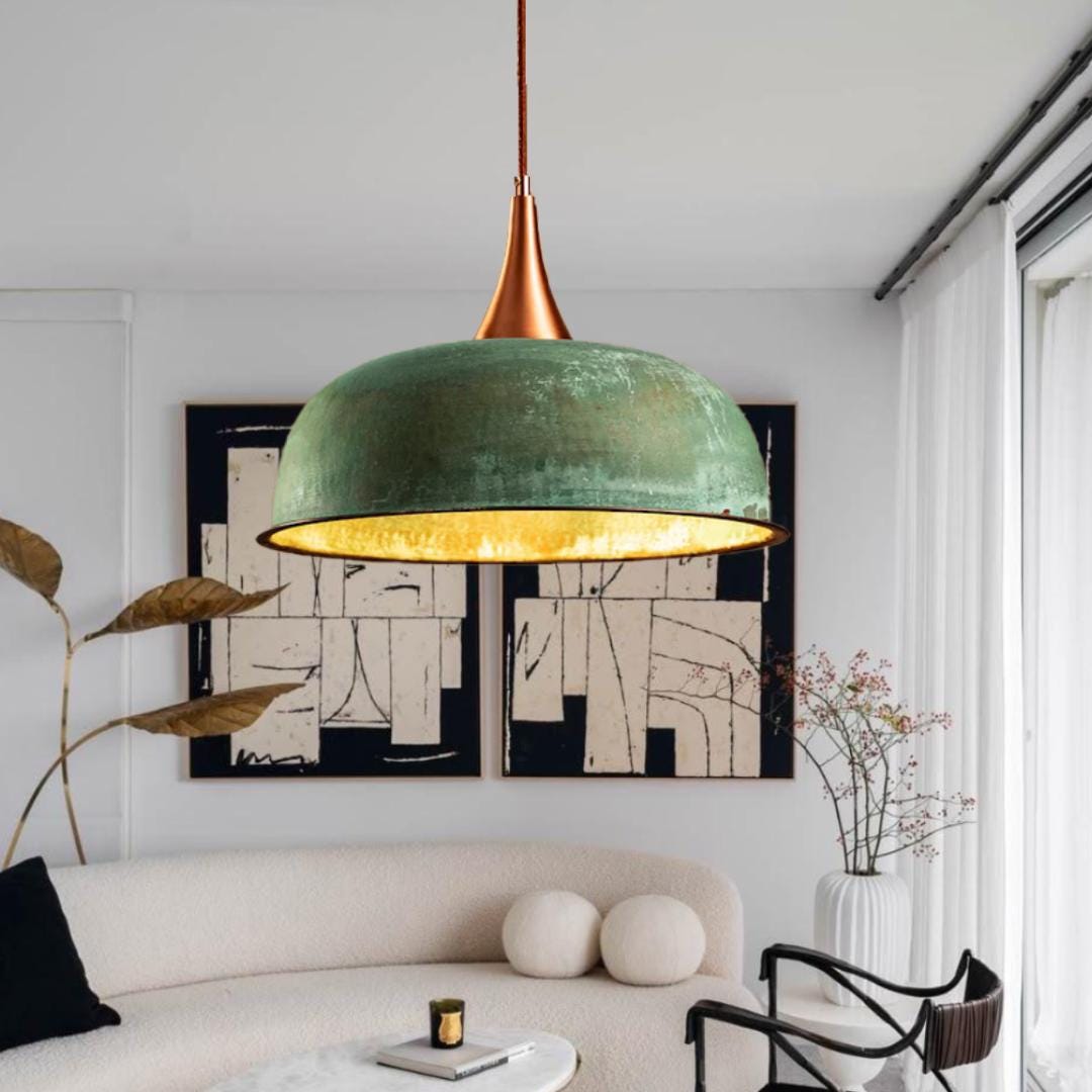 Oxidized Copper Dome Pendant Light,dome Light,Green Patina.Ceiling Light.oxidized lamp.island Hanging Light Fixture.Hang