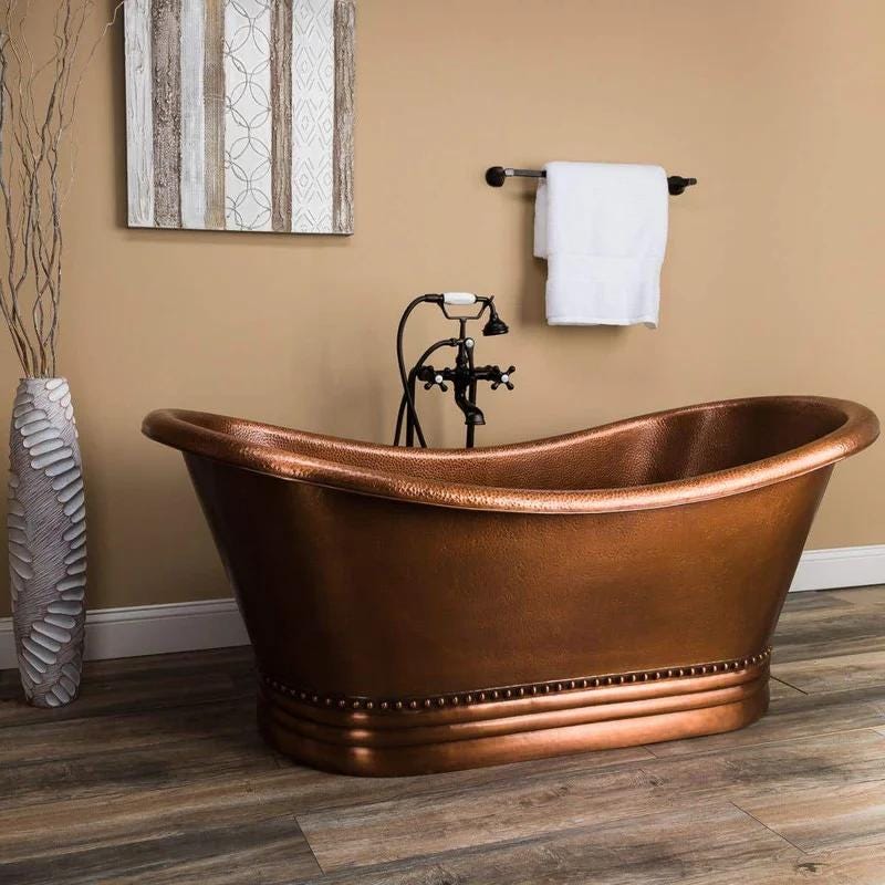 Handcrafted bathtub.Copper Slipper Bath,Bathroom bathtub.Solid Copper 100%Copper Handmade Bathtub. Luxurious Bathrooms.C