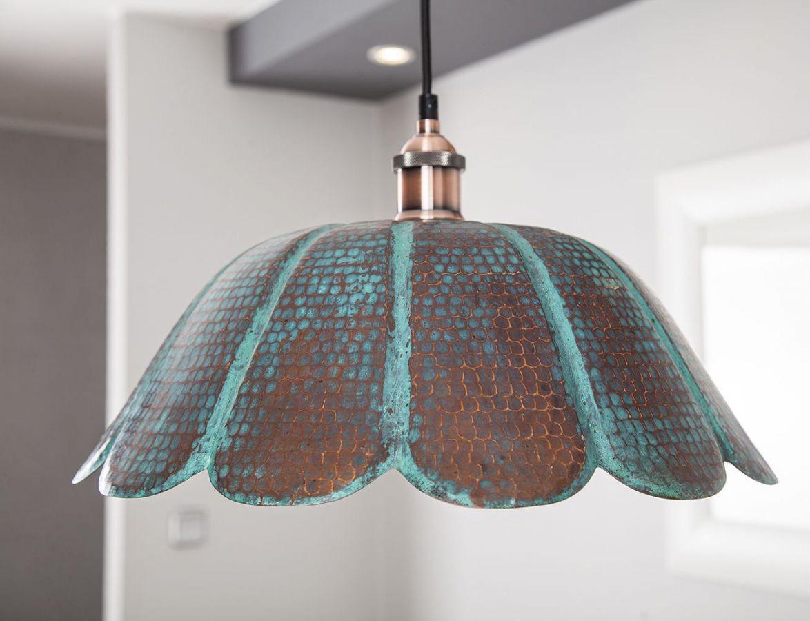 Artisanal Oxidized Copper Dome Pendant Light, Stylish Hanging Light Fixture,Green Patina.Ceiling Light.dome light.oxidiz