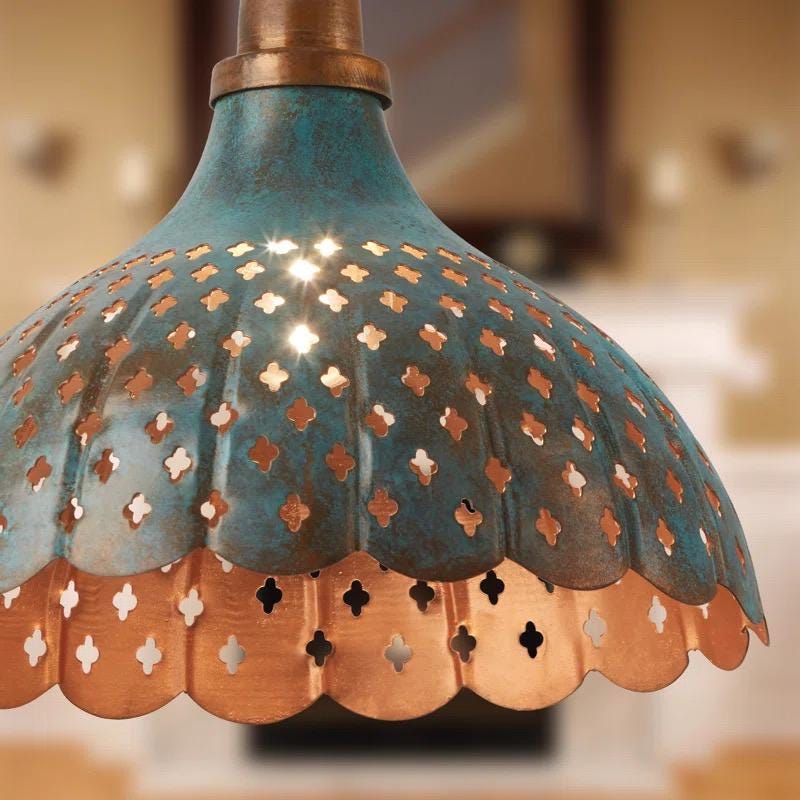 Vintage Hammered Copper Ceiling Light Fixture, Rustic Pendant Lamp.Accent Lighting Fixture, Green Patina Dome Ceiling La
