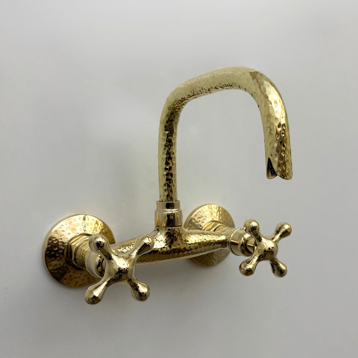 Hammered Unlacquered Brass Wall Mount Faucet