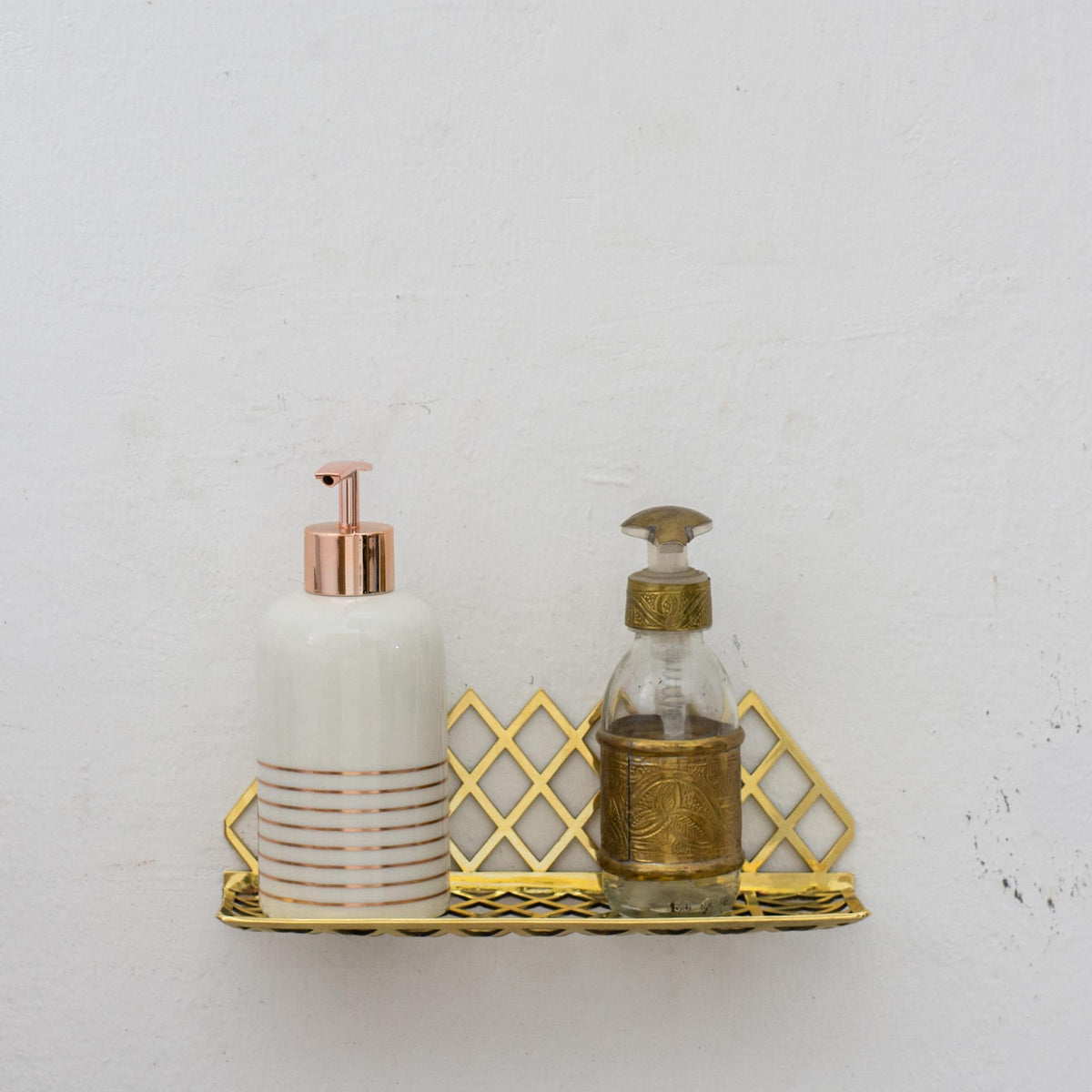 Unlacquered Brass Wall Shelf for Shower, Brass Floating Grid Shelf, Shower Draining Shelf