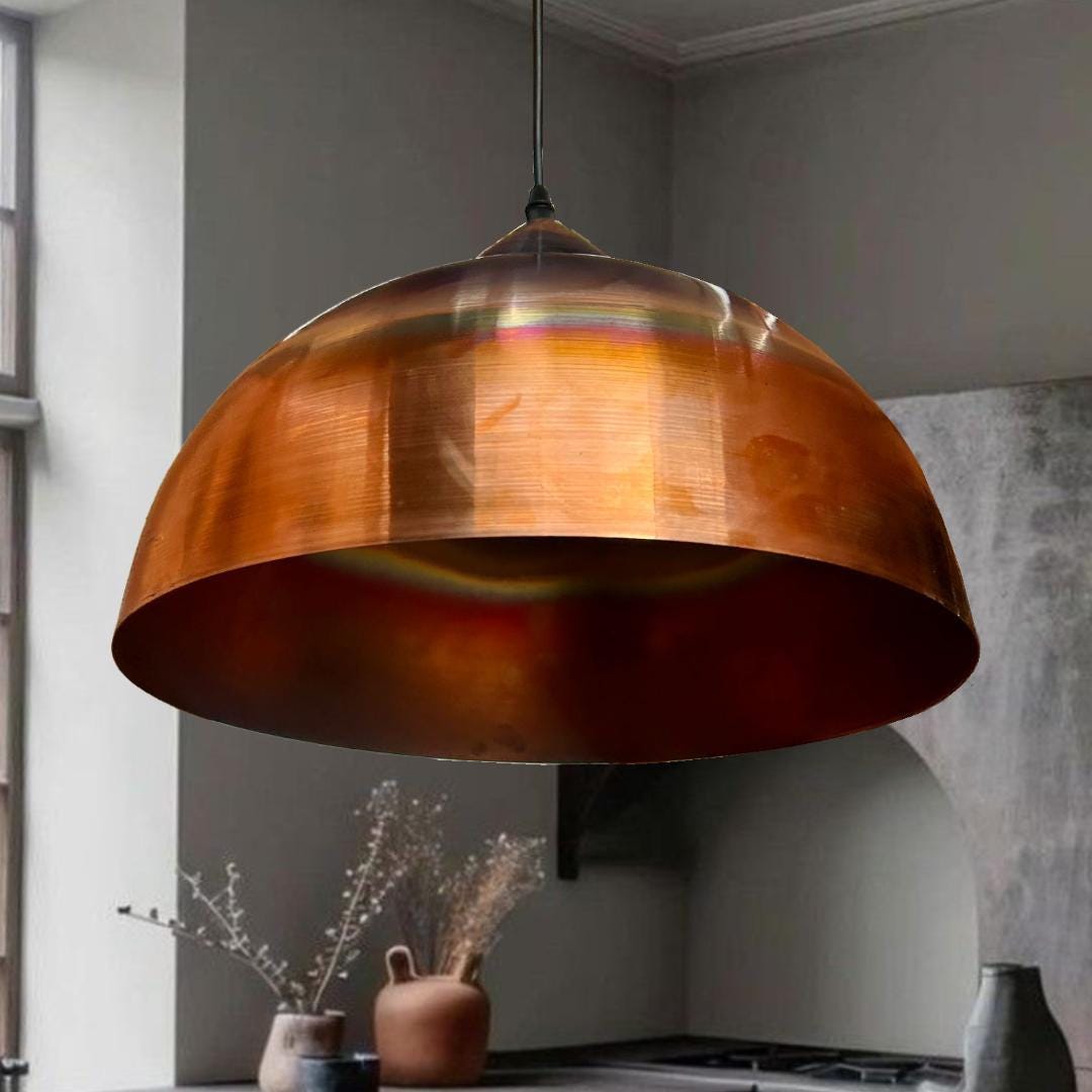 Oxidized Copper Dome Pendant Light,dome Light,Green Patina.Ceiling Light.oxidized lamp.island Hanging Light Fixture.Copp