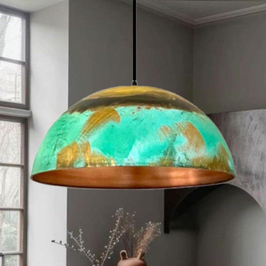 Oxidized Copper Dome Pendant Light,dome Light,Green Patina.Ceiling Light.oxidized lamp.island Hanging Light Fixture.Copp