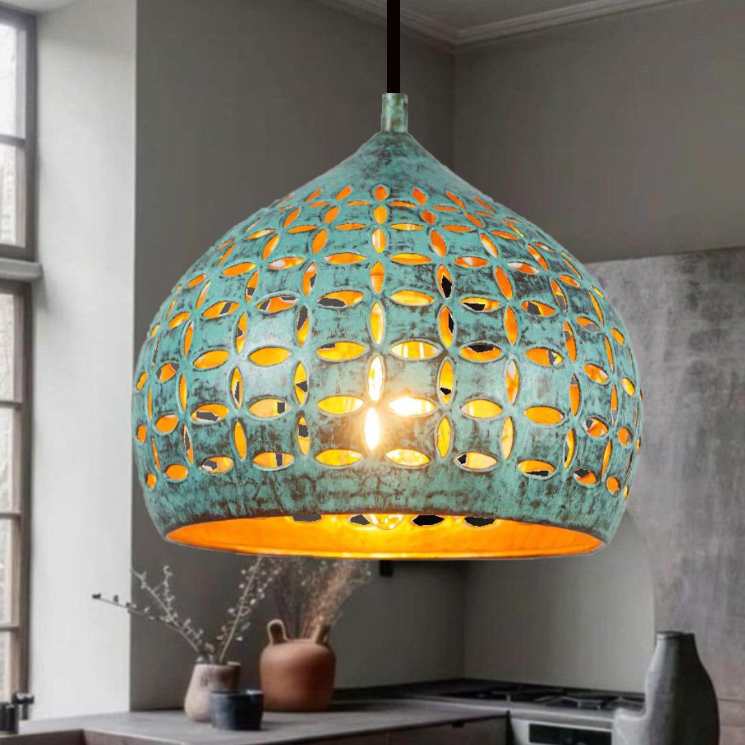 Handcrafted Oxidized Copper Dome Pendant Light, hanging Light,Green Patina Ceiling Light,Farmhouse Pendant Fixture.dome 