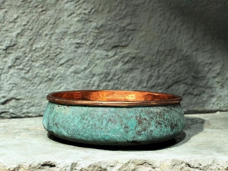 Oxidized Copper Bathroom Sink: Green Patina Washbasin