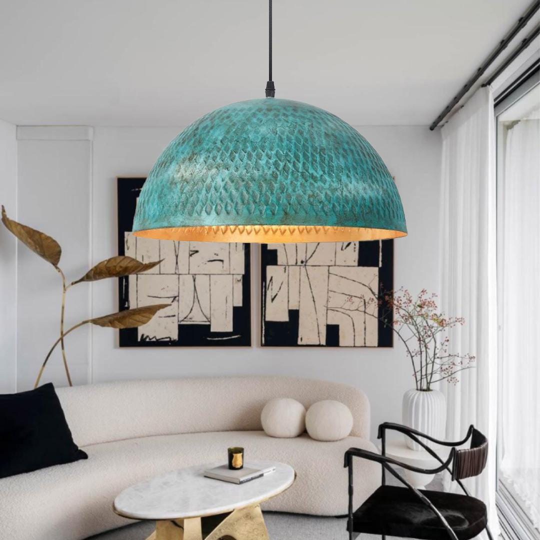 Elegant Patina Copper Pendant Light,Handcrafted Rustic Hanging Lamp,Oxidized lamp.Dome Pendant Light, Hanging Light Fixt