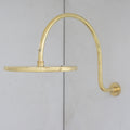 Unlacquered Brass Gooseneck Shower Arm With Rainfall Showerhead, Solid Brass Wall Mounted Shower Arm