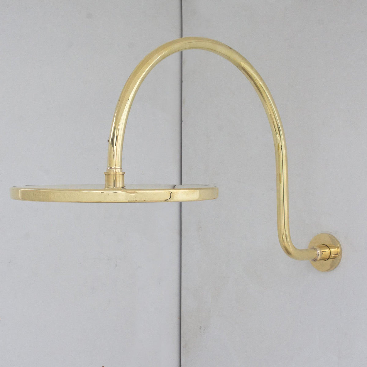 Unlacquered Brass Gooseneck Shower Arm With Rainfall Showerhead, Solid Brass Wall Mounted Shower Arm